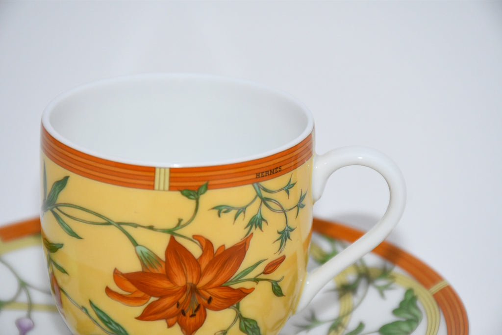 Hermes La Siesta Demitasse Cup and Saucer 2 set blue flower espresso coffee
