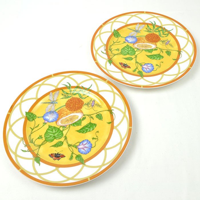 Hermes La Siesta Dessert Plate 22.5 cm porcelain 2 set dinnerware flower 8.75"