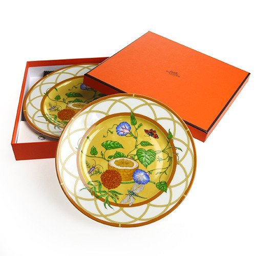 Hermes La Siesta Dessert Plate 22.5 cm porcelain 2 set dinnerware flower 8.75"