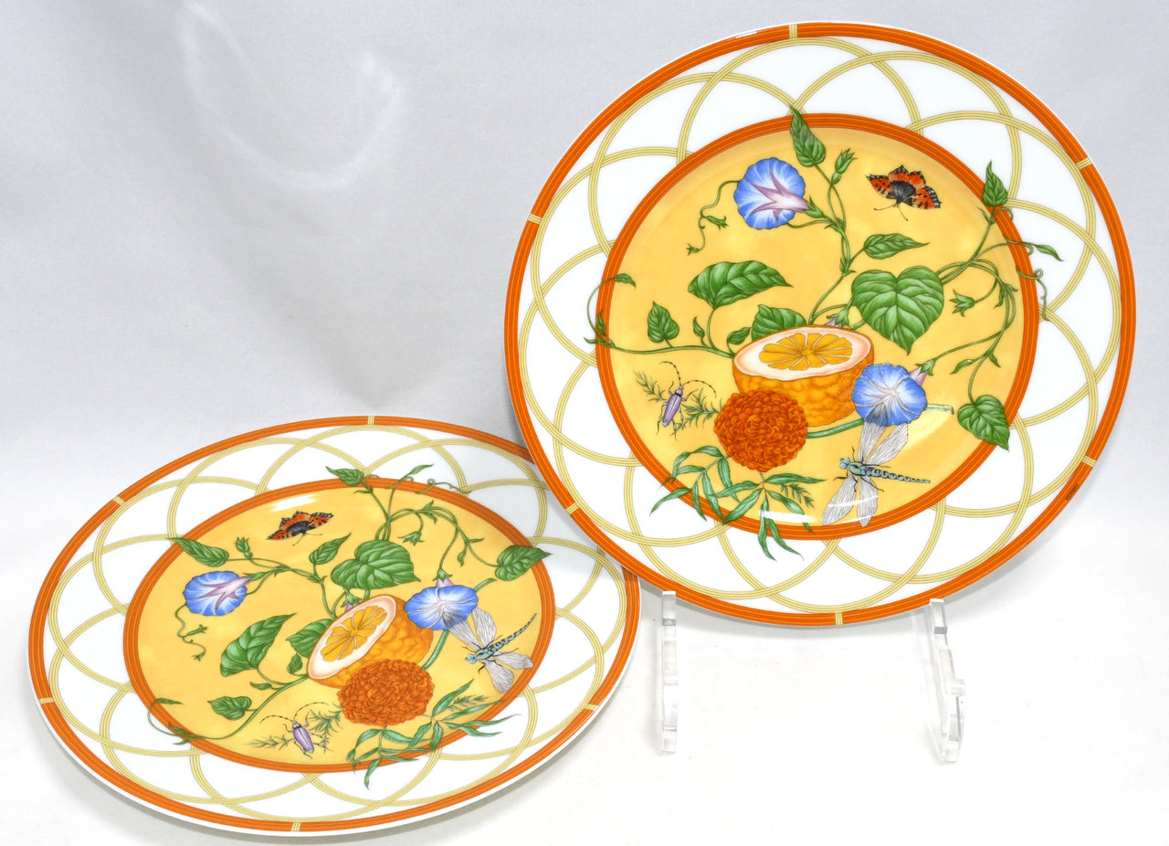 Hermes La Siesta Dessert Plate 22.5 cm porcelain 2 set dinnerware flower 8.75" 072
