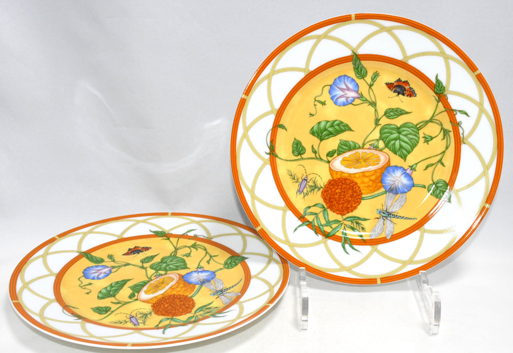 Hermes La Siesta Dessert Plate 22.5 cm porcelain 2 set dinnerware flower 8.75" 072
