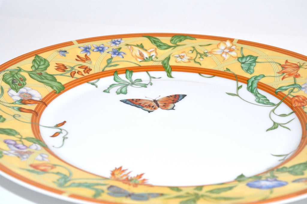 Hermes La Siesta Dinner Plate 27 cm porcelain yellow flower 10.6" MINT