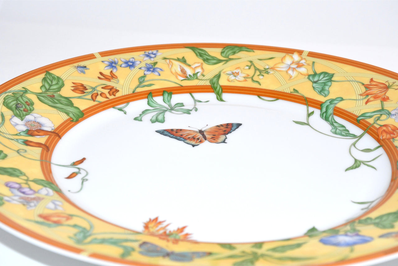 Hermes La Siesta Dinner Plate 27 cm porcelain yellow flower 10.6" MINT