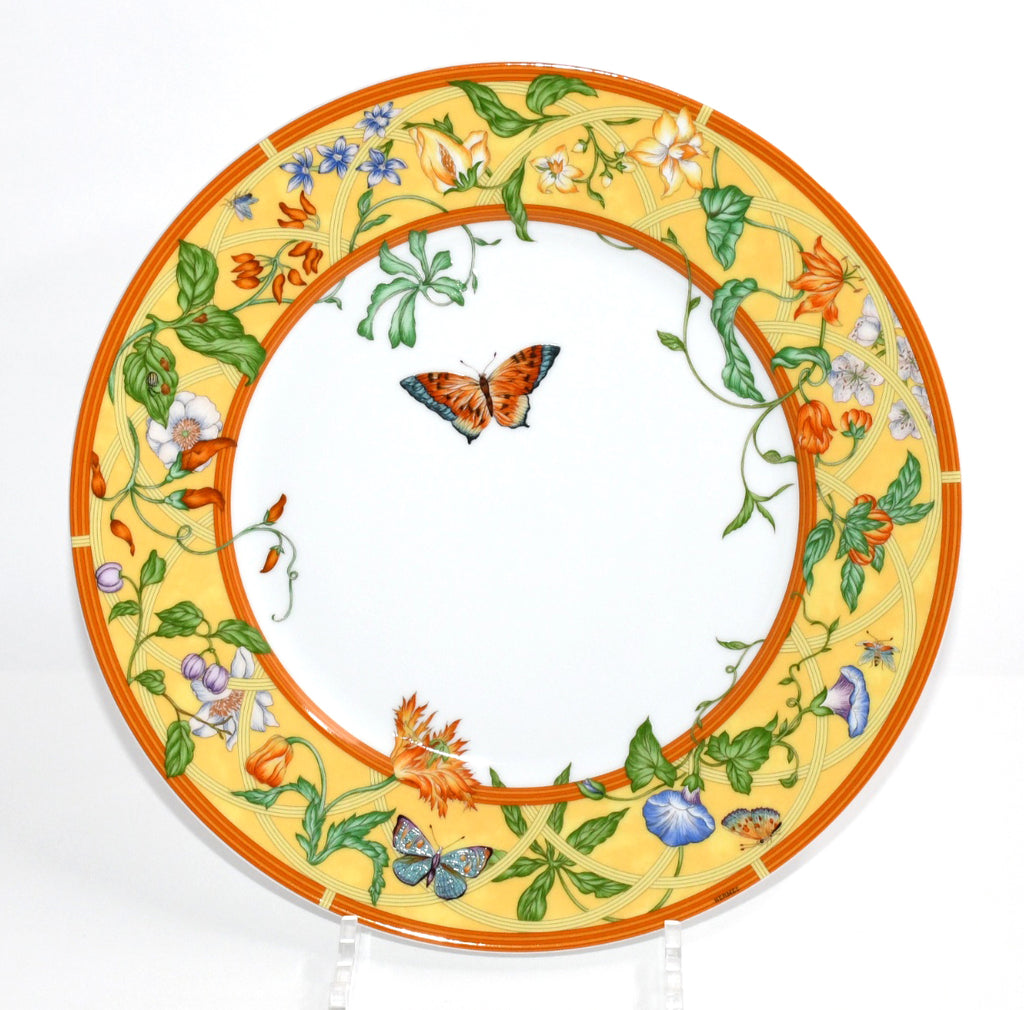 Hermes La Siesta Dinner Plate 27 cm porcelain yellow flower 10.6" MINT