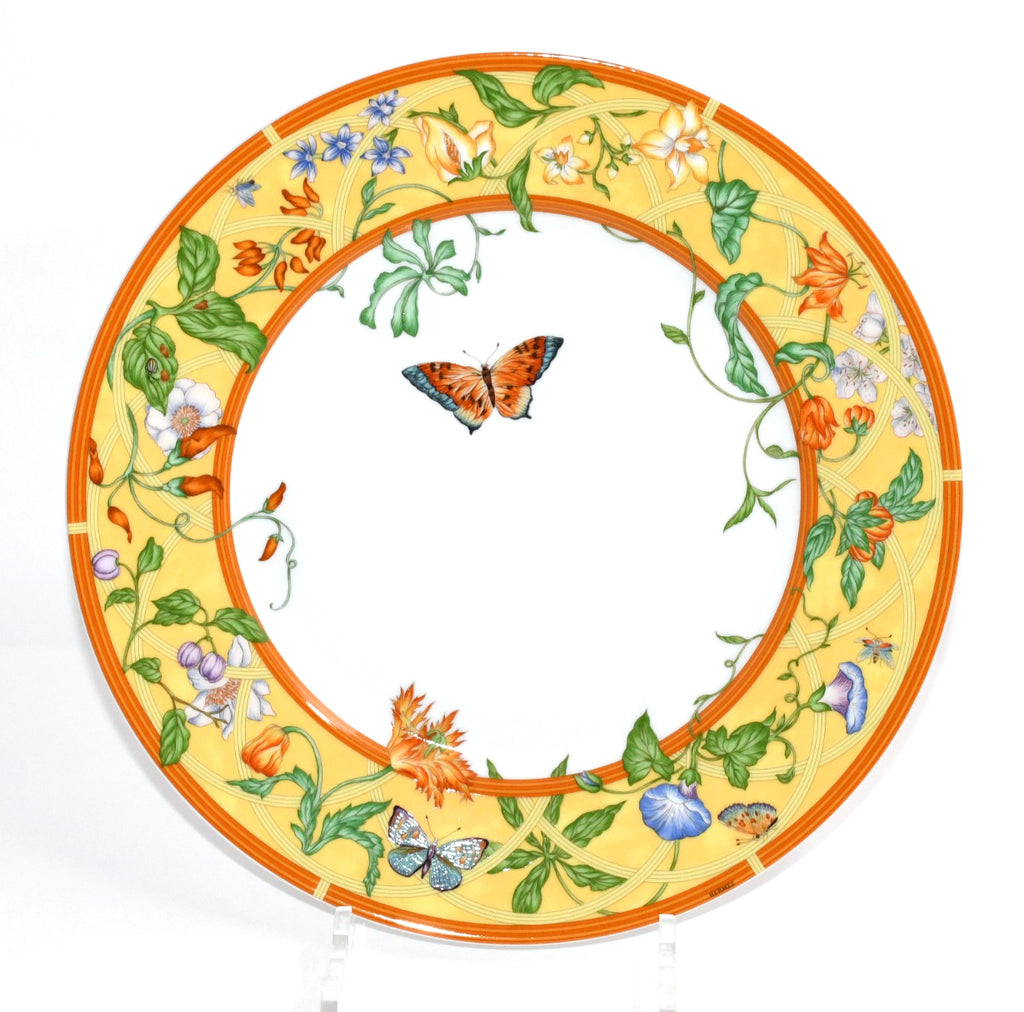 Hermes La Siesta Dinner Plate 27 cm porcelain yellow flower 10.6" MINT
