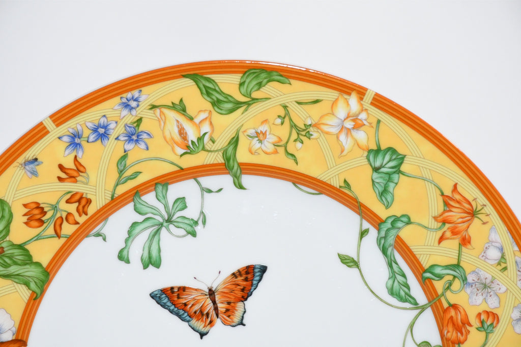 Hermes La Siesta Dinner Plate 27 cm porcelain yellow flower 10.6" MINT