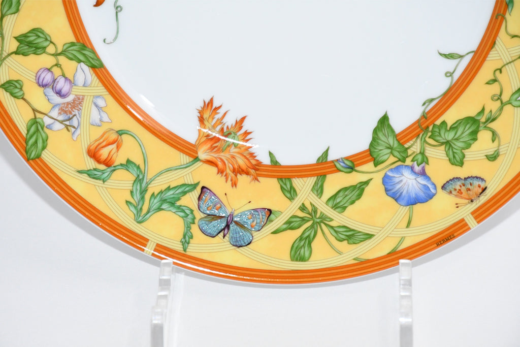 Hermes La Siesta Dinner Plate 27 cm porcelain yellow flower 10.6" MINT