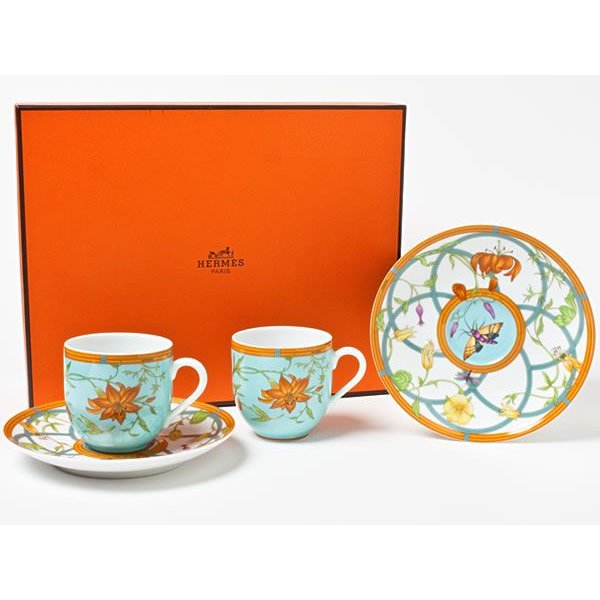Hermes La Siesta Island Demitasse Cup and Saucer 2 set blue espresso coffee