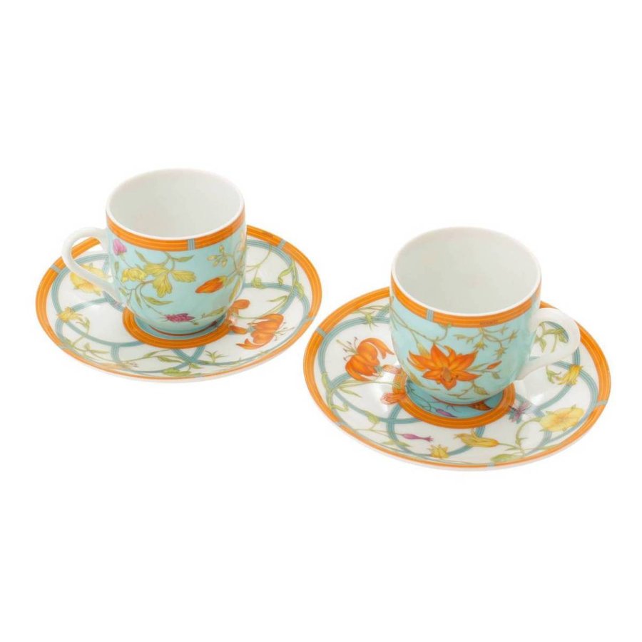 Hermes La Siesta Island Demitasse Cup and Saucer 2 set blue espresso coffee