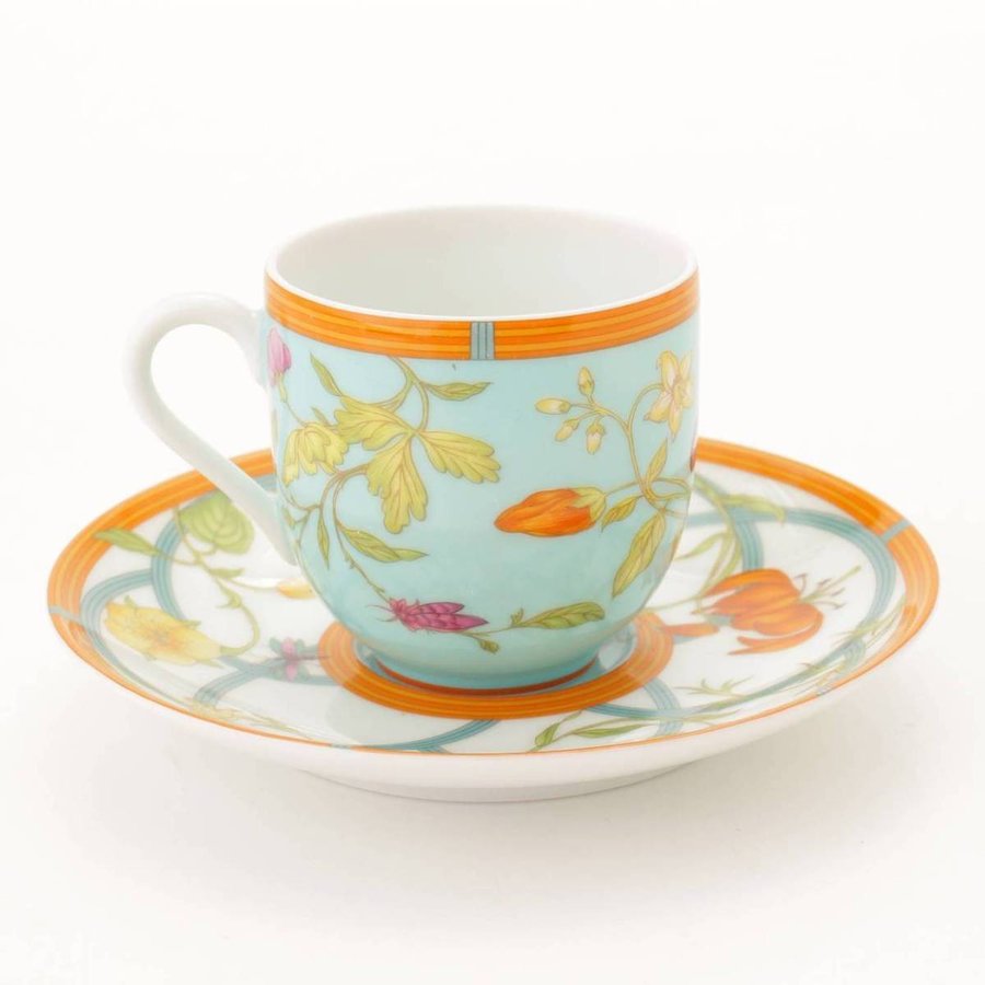 Hermes La Siesta Island Demitasse Cup and Saucer 2 set blue espresso coffee