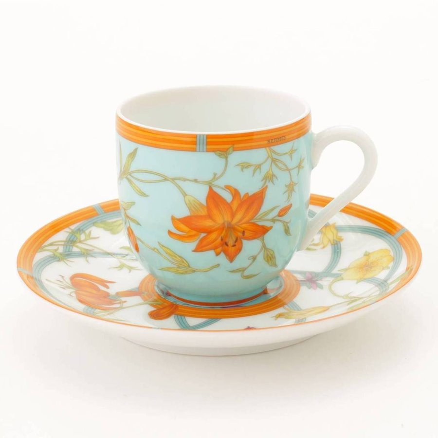 Hermes La Siesta Island Demitasse Cup and Saucer 2 set blue espresso coffee