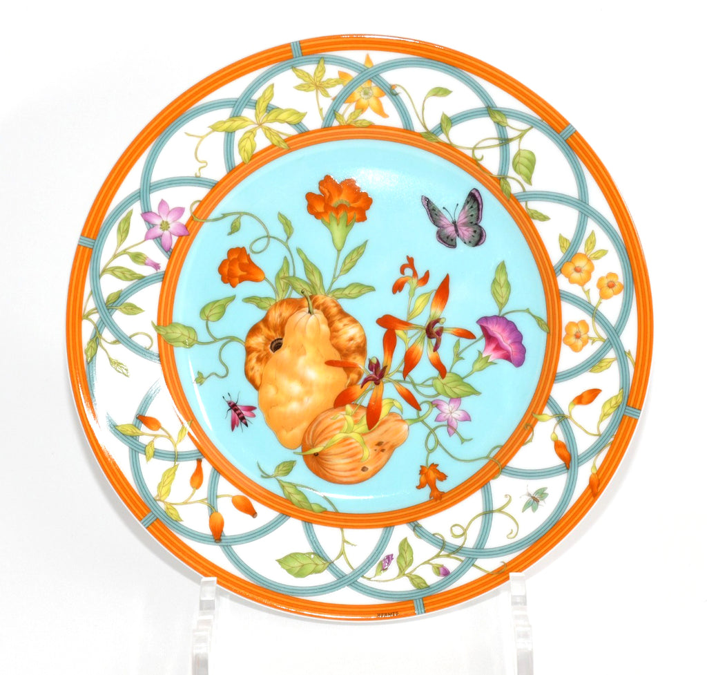 Hermes La Siesta Island Dessert Plate 22.5 cm porcelain blue flower 8.75"