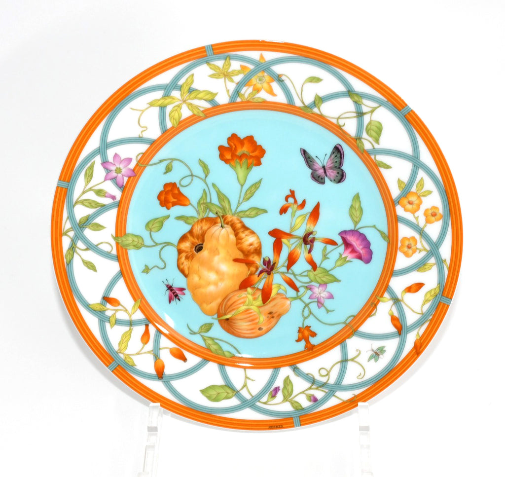 Hermes La Siesta Island Dessert Plate 22.5 cm porcelain blue flower 8.75"