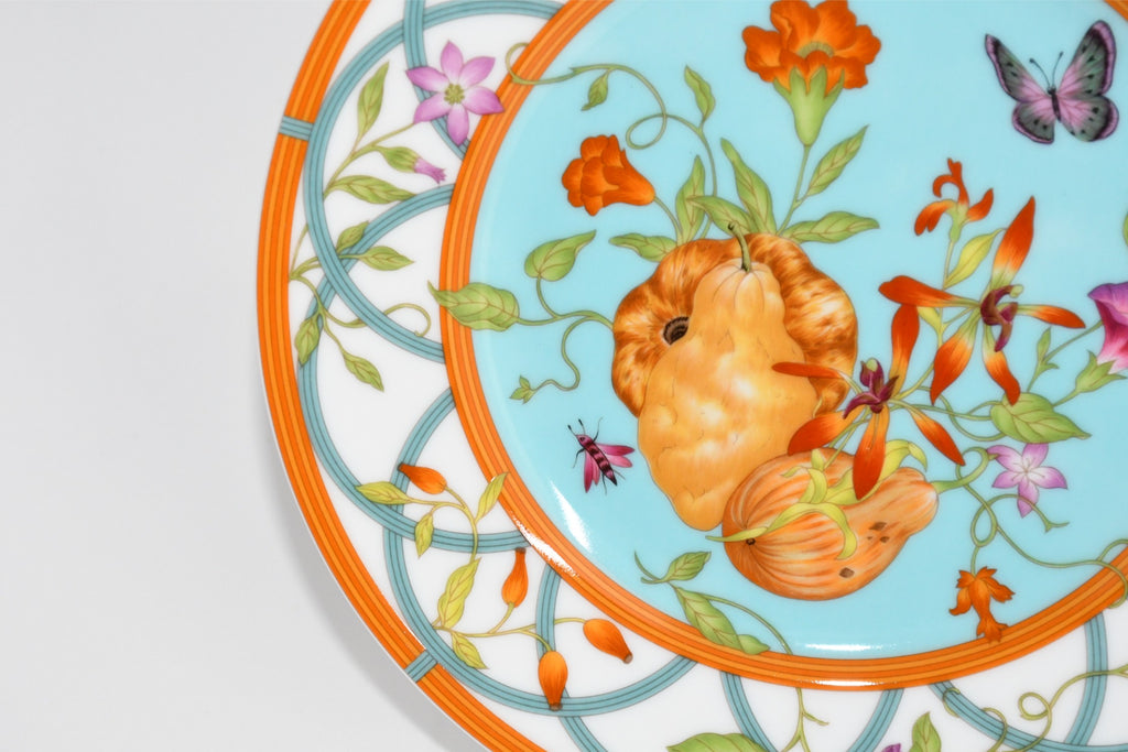 Hermes La Siesta Island Dessert Plate 22.5 cm porcelain blue flower 8.75"