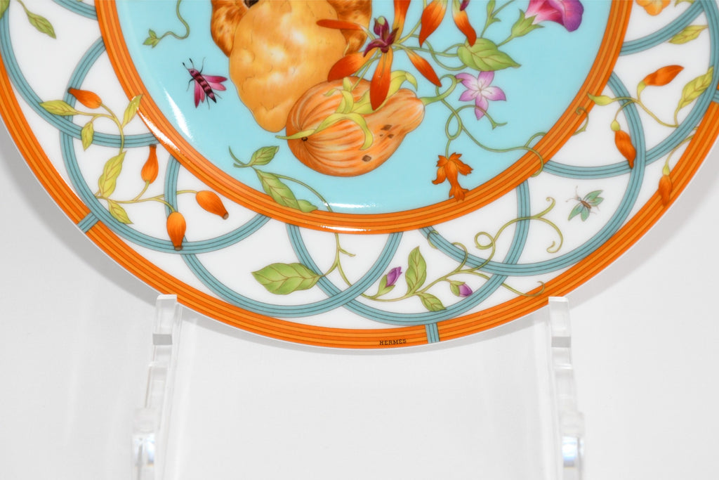 Hermes La Siesta Island Dessert Plate 22.5 cm porcelain blue flower 8.75"