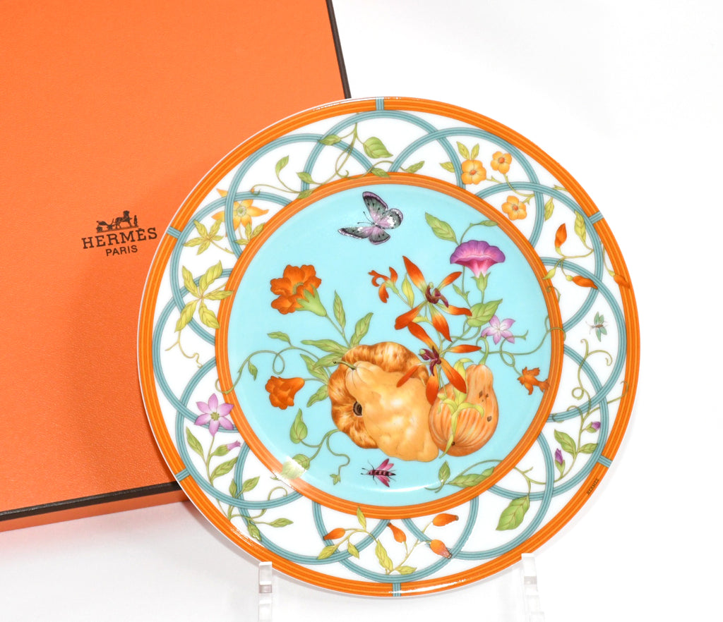 Hermes La Siesta Island Dessert Plate 22.5 cm porcelain blue flower 8.75" R022