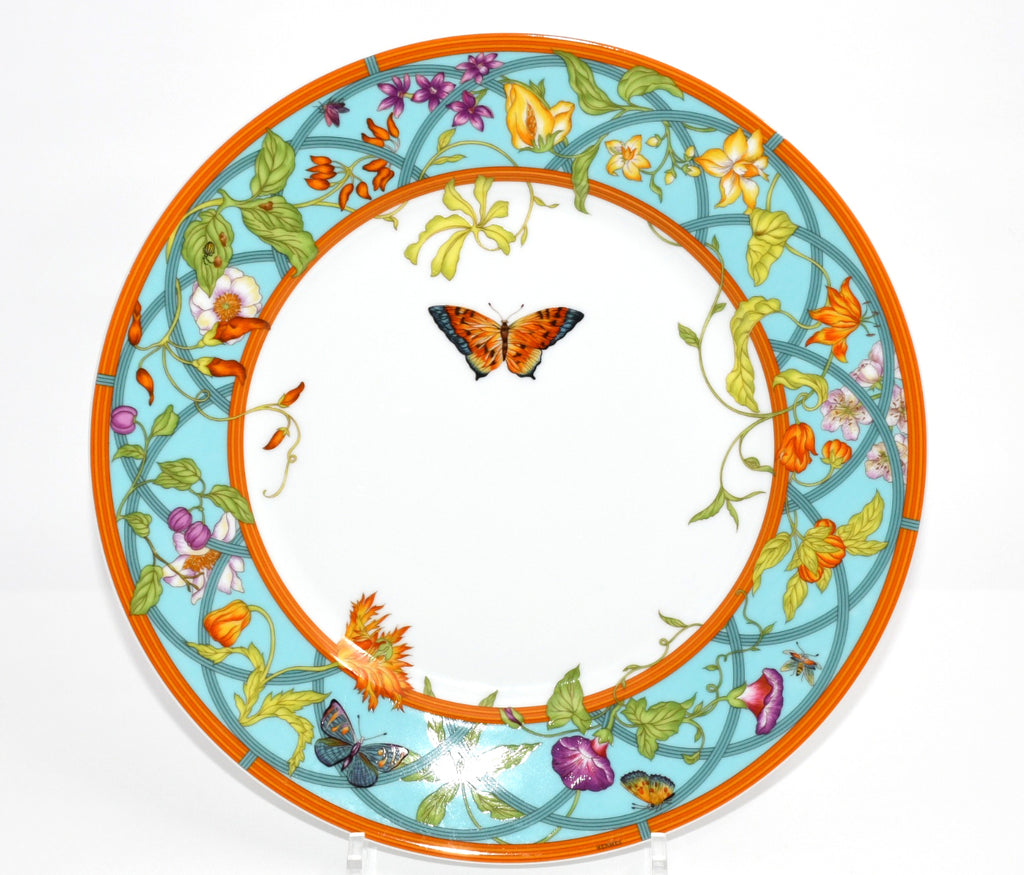 Hermes La Siesta Island Dinner Plate 27 cm blue porcelain dinnerware flower MINT