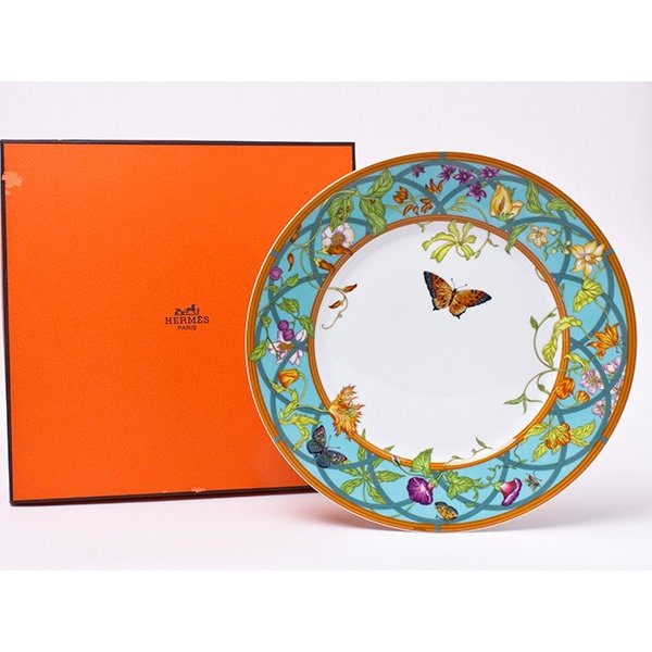 Hermes La Siesta Island Dinner Plate 27 cm blue porcelain dinnerware flower