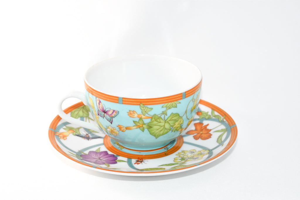 Hermes La Siesta Island Tea Cup and Saucer Set of 2 blue flower coffee