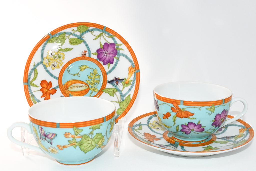 Hermes La Siesta Island Tea Cup and Saucer Set of 2 blue flower coffee