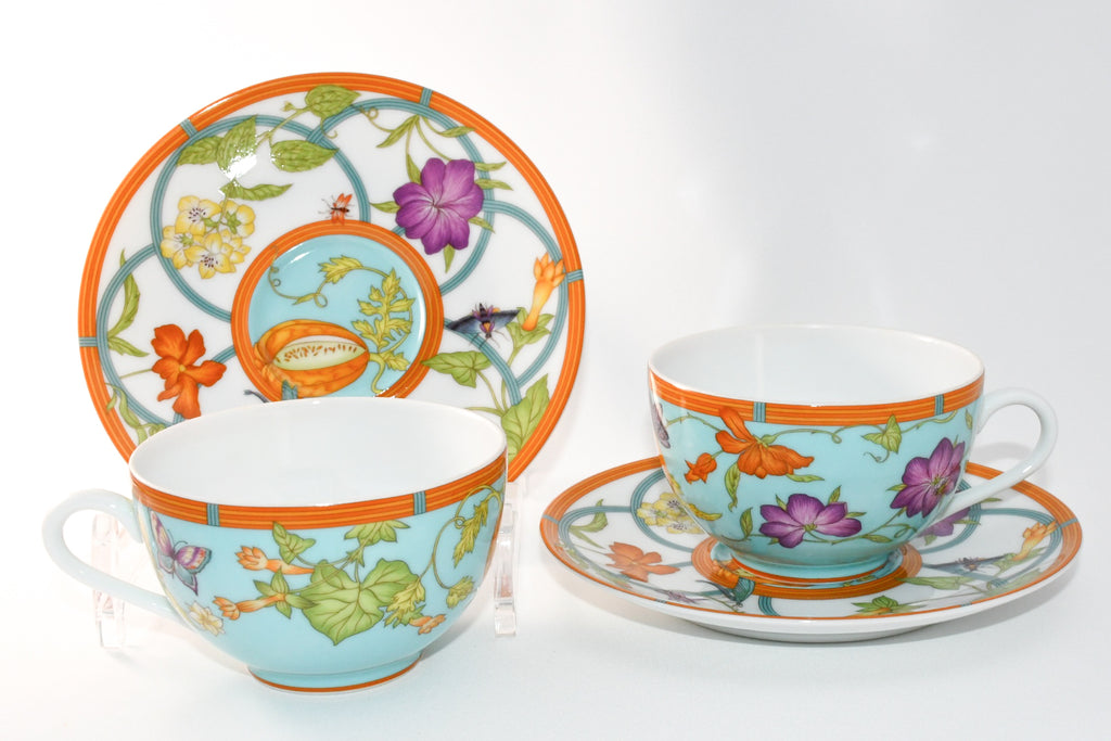 Hermes La Siesta Island Tea Cup and Saucer Set of 2 blue flower coffee