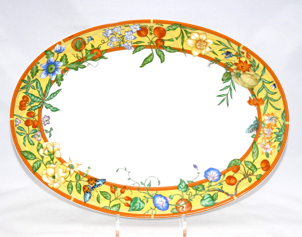 Hermes La Siesta Oval Plate 16.5" porcelain 42 cm flower