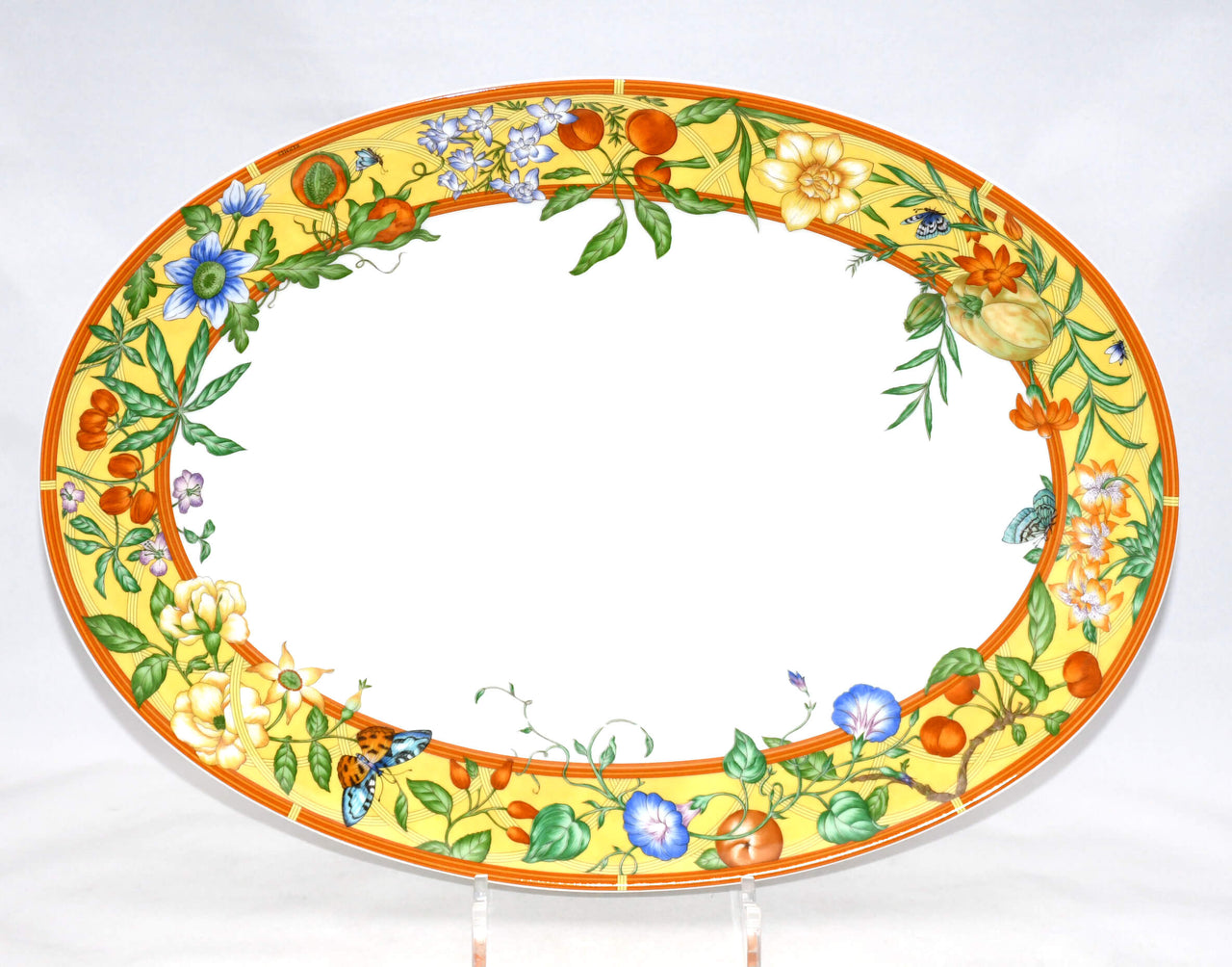 Hermes La Siesta Oval Plate 16.5" porcelain 42 cm flower