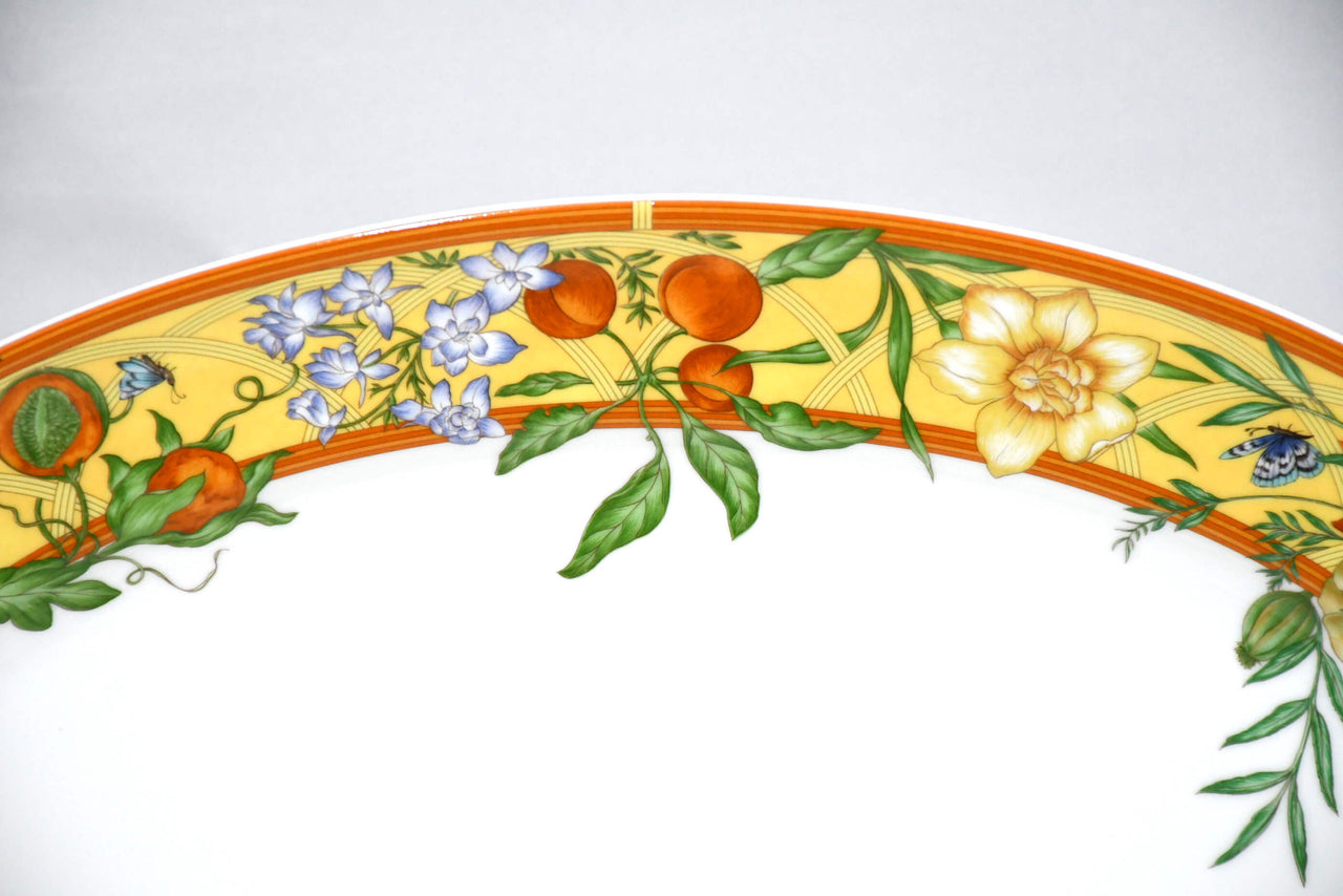 Hermes La Siesta Oval Plate 16.5" porcelain 42 cm flower