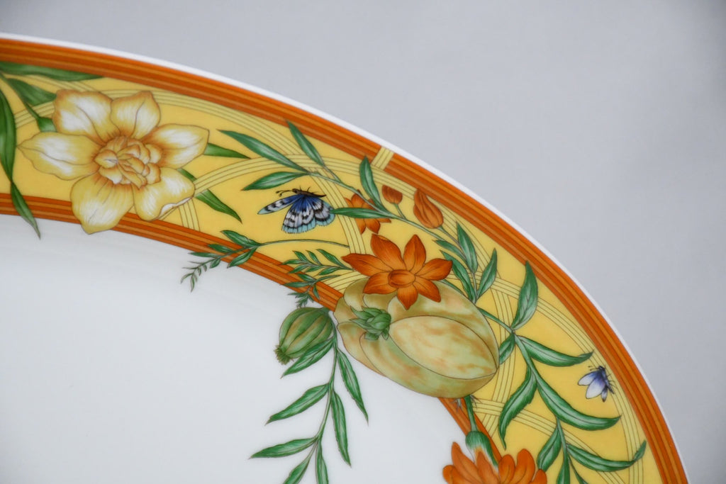 Hermes La Siesta Oval Plate 16.5" porcelain 42 cm flower