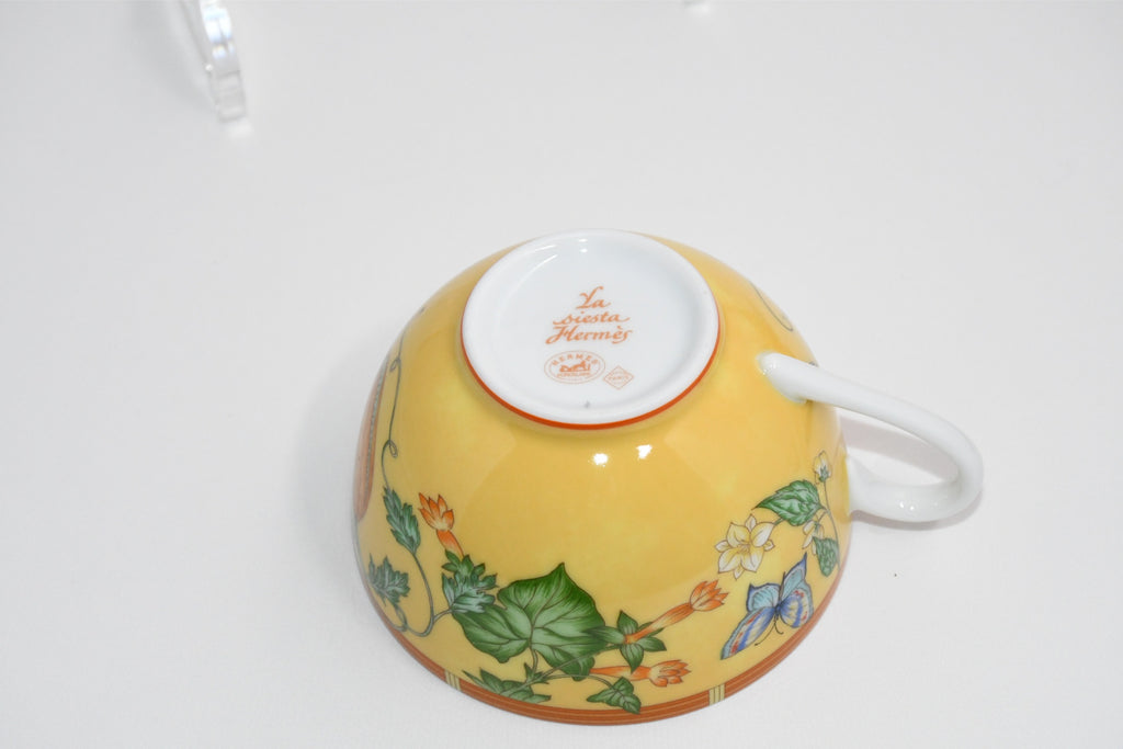 Hermes La Siesta Tea Cup and Saucer Set of 2 yellow porcelain flower coffee