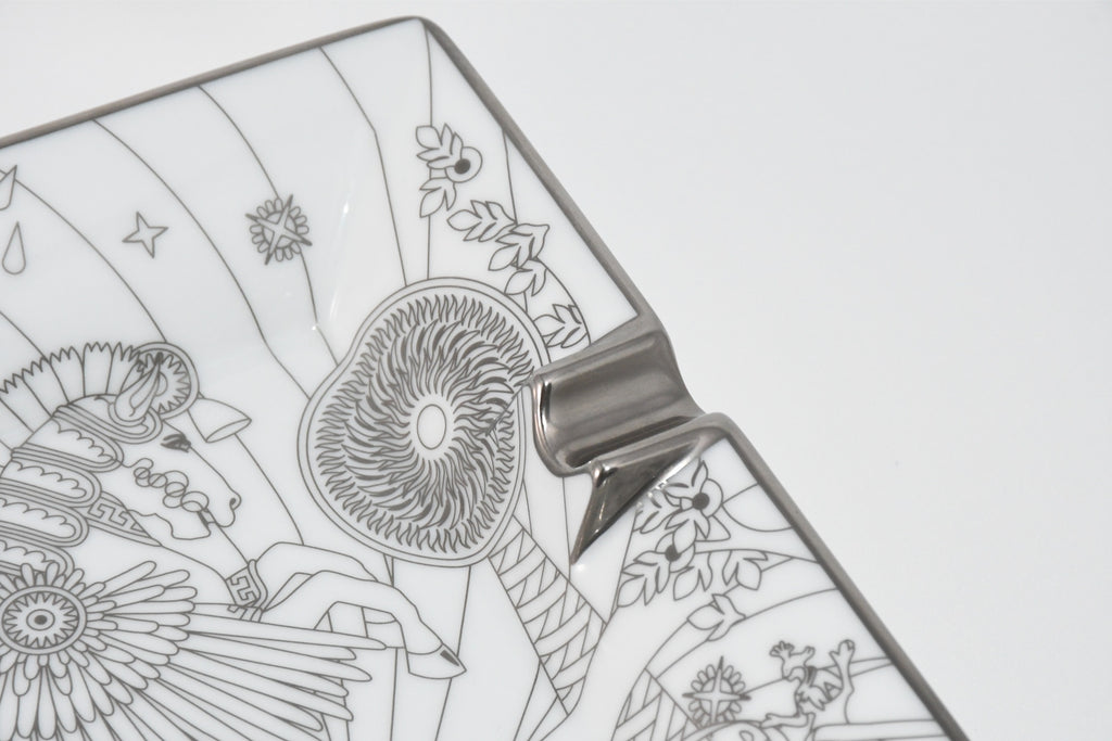 Hermes La Source de Pegase Change tray white silver Ashtray Pegasus horse plate porcelain