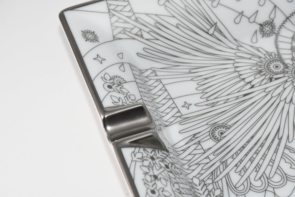 Hermes La Source de Pegase Change tray white silver Ashtray Pegasus horse plate porcelain