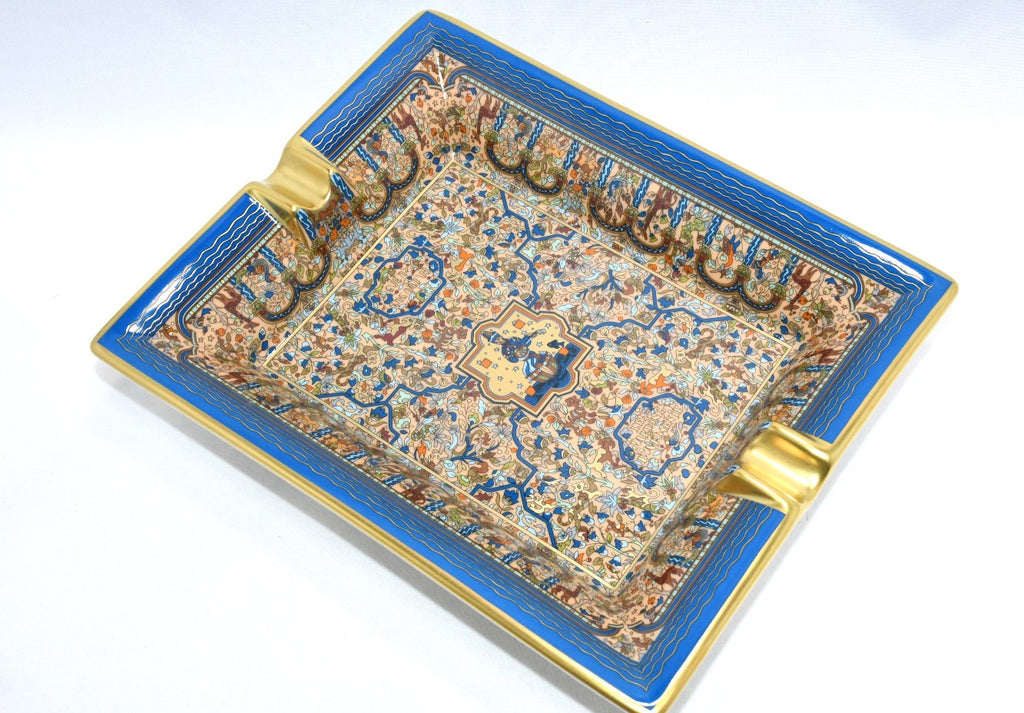 Hermes Les Jardins d'Armenie Change tray blue porcelain Ashtray plate tableware