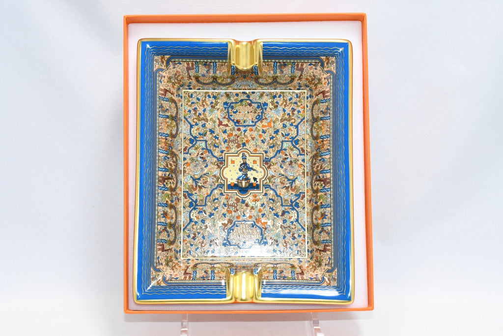 Hermes Les Jardins d'Armenie Change tray blue porcelain Ashtray plate tableware