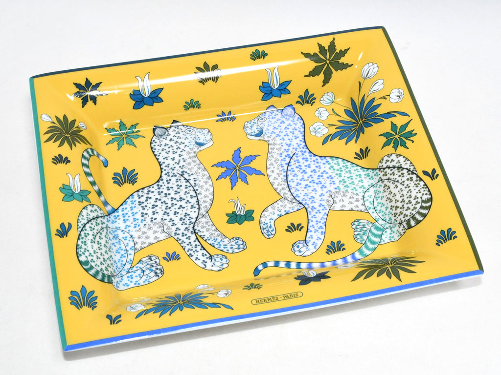 Hermes Les Leopards Change tray animal porcelain Ashtray plate yellow