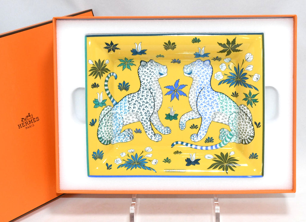 Hermes Les Leopards Change tray animal porcelain Ashtray plate yellow