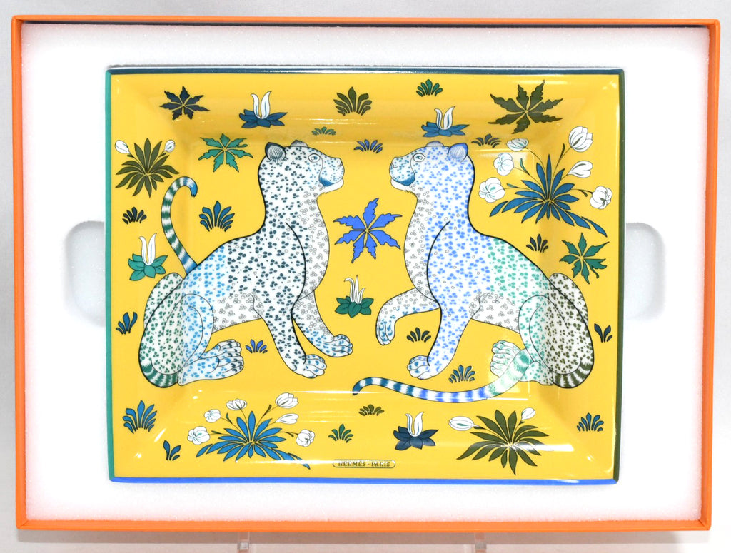 Hermes Les Leopards Change tray animal porcelain Ashtray plate yellow
