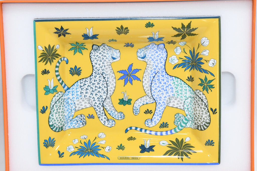 Hermes Les Leopards Change tray animal porcelain Ashtray plate yellow
