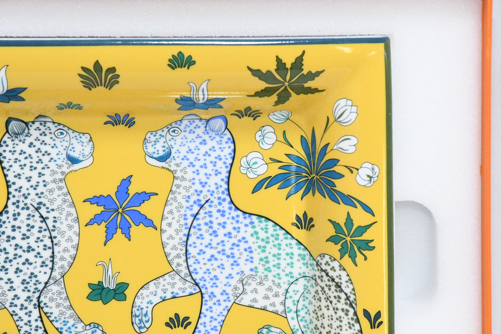 Hermes Les Leopards Change tray animal porcelain Ashtray plate yellow