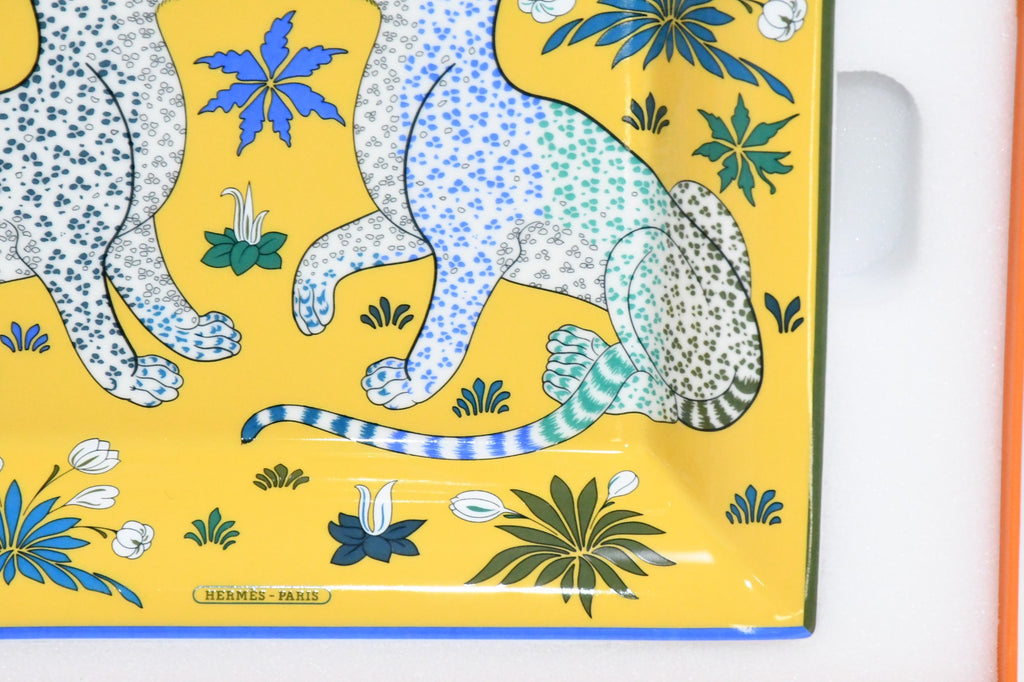 Hermes Les Leopards Change tray animal porcelain Ashtray plate yellow