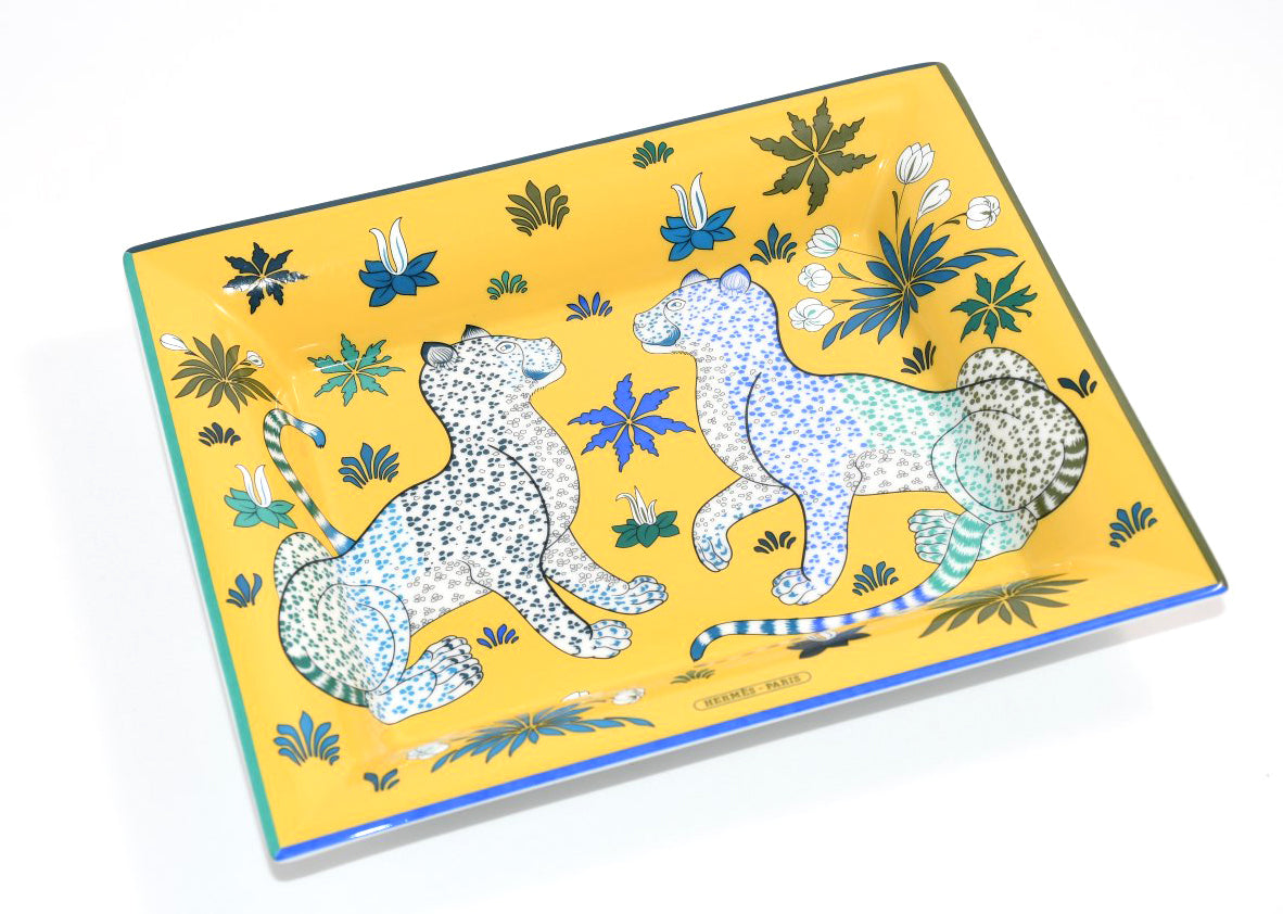 Hermes Les Leopards Change tray yellow porcelain Ashtray plate leopard 054