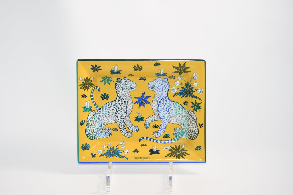 Hermes Les Leopards Change tray yellow porcelain Ashtray plate leopard 054