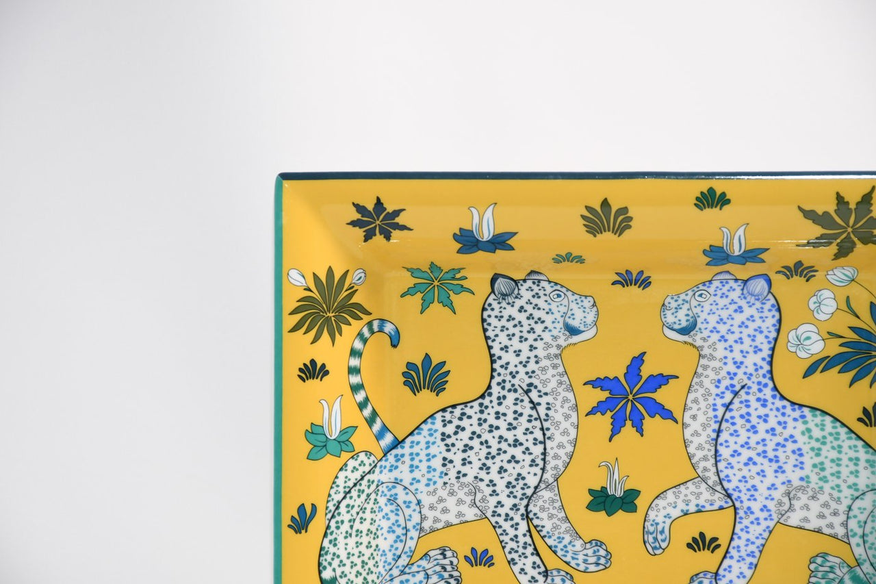 Hermes Les Leopards Change tray yellow porcelain Ashtray plate leopard 054