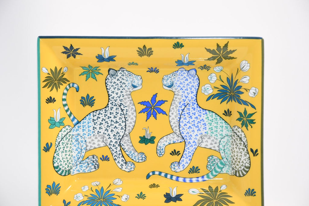 Hermes Les Leopards Change tray yellow porcelain Ashtray plate leopard 054