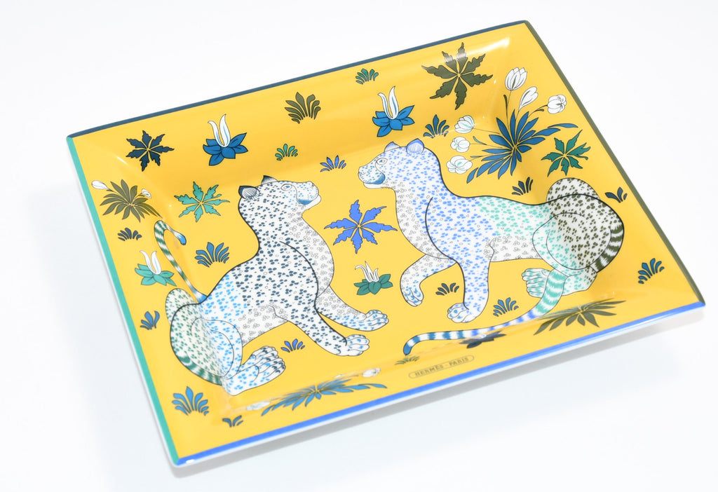 Hermes Les Leopards Change tray yellow porcelain Ashtray plate leopard