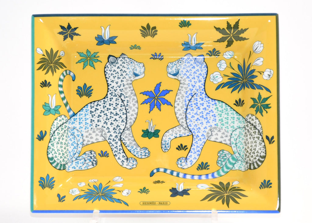 Hermes Les Leopards Change tray yellow porcelain Ashtray plate leopard