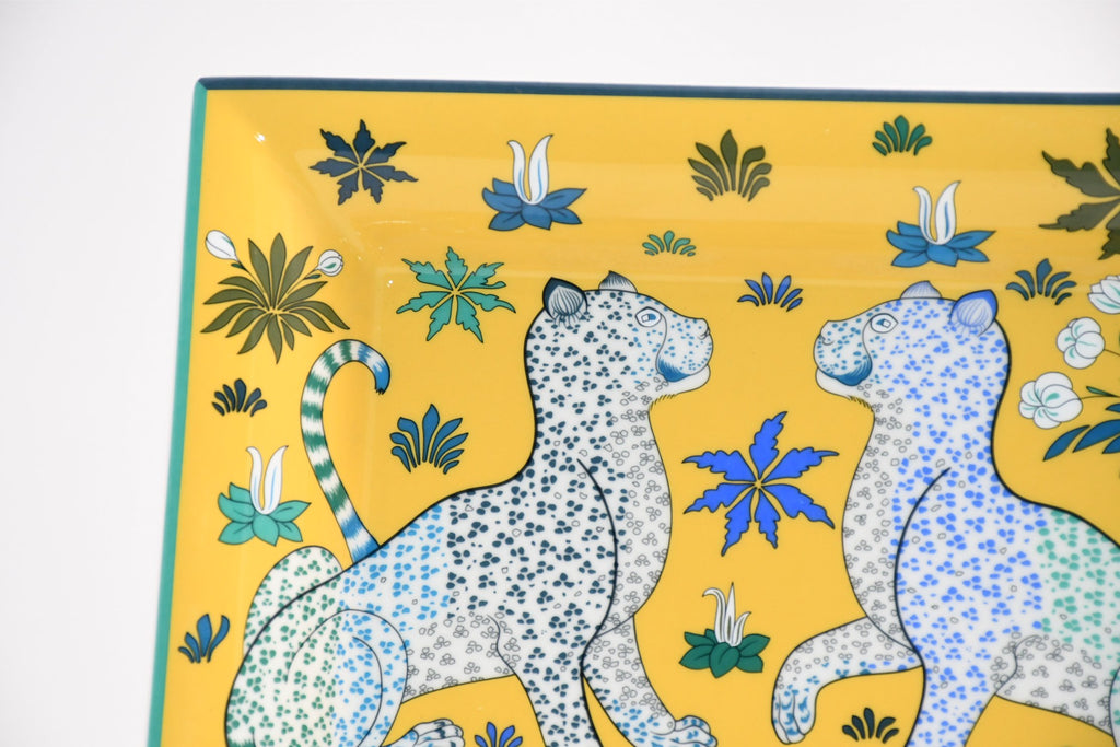 Hermes Les Leopards Change tray yellow porcelain Ashtray plate leopard