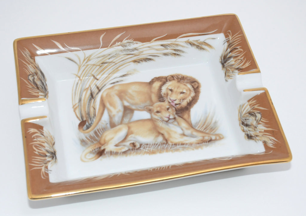 Hermes Lion Change tray brown porcelain Ashtray animal plate VIDE POCHE