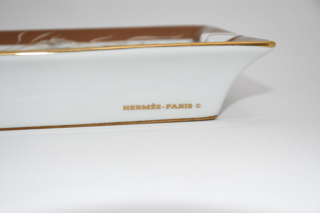 Hermes Lion Change tray brown porcelain Ashtray animal plate VIDE POCHE