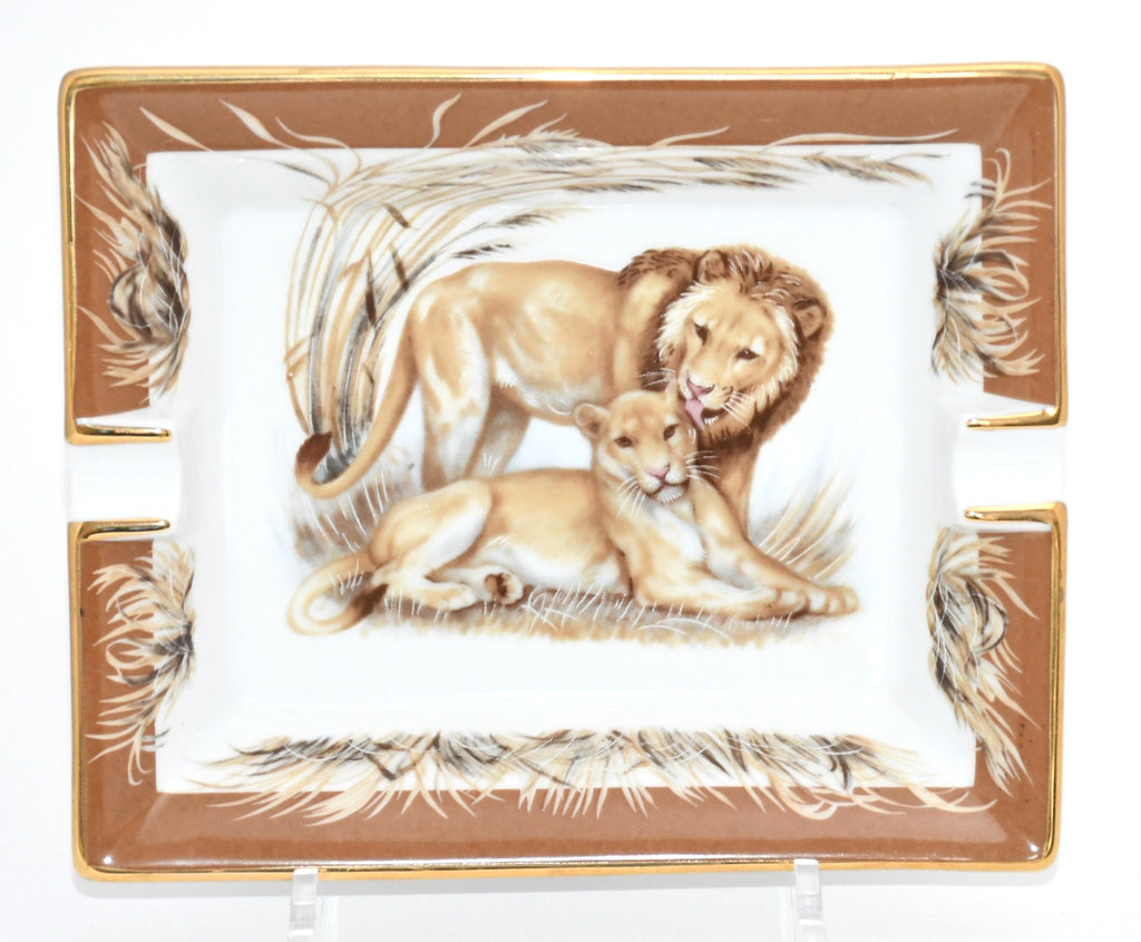 Hermes Lion Change tray brown porcelain Ashtray animal plate VIDE POCHE